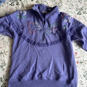 Vintage Purple Half-Zip Sweatshirt with Embroidered Floral Design